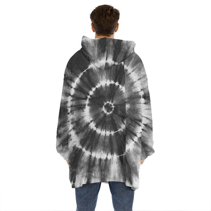 Black And White Tie Dye Print Hoodie Blanket