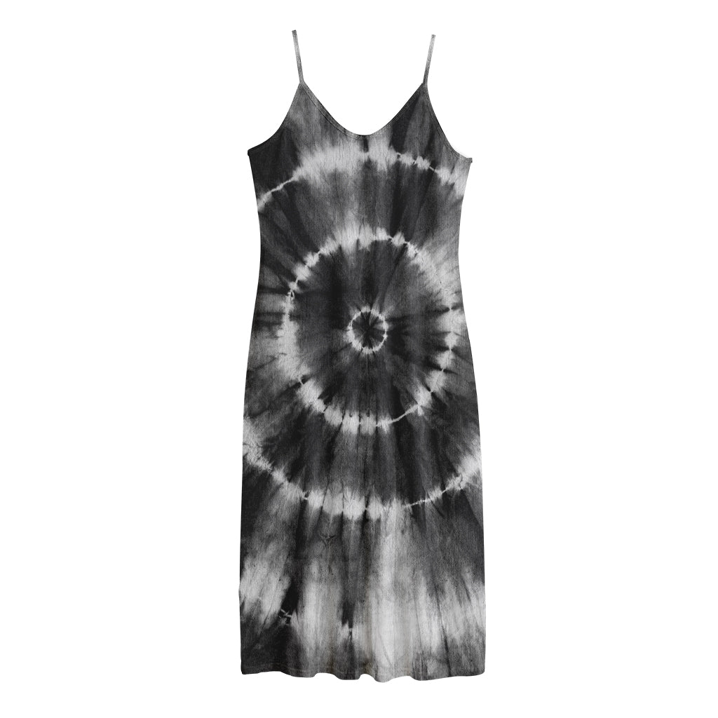 Black And White Tie Dye Print Jersey Midi Cami Dress