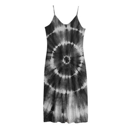 Black And White Tie Dye Print Jersey Midi Cami Dress