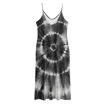 Black And White Tie Dye Print Jersey Midi Cami Dress