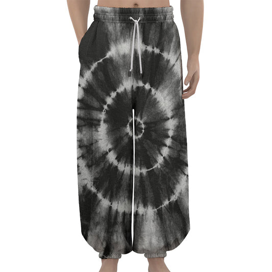 Black And White Tie Dye Print Lantern Pants