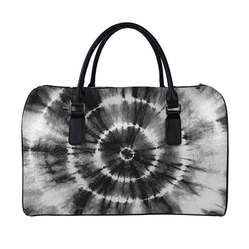 Black And White Tie Dye Print Leather Duffle Bag