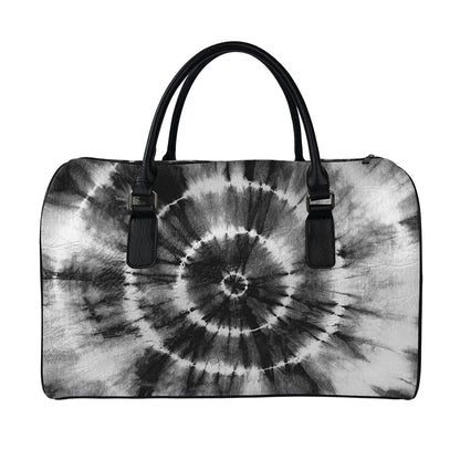 Black And White Tie Dye Print Leather Duffle Bag