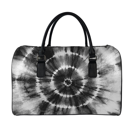 Black And White Tie Dye Print Leather Duffle Bag