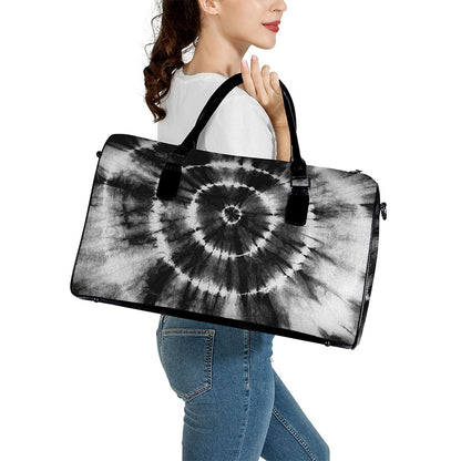 Black And White Tie Dye Print Leather Duffle Bag