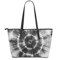 Black And White Tie Dye Print Leather Tote Bag With Zipper