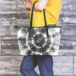 Black And White Tie Dye Print Leather Tote Bag