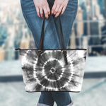 Black And White Tie Dye Print Leather Tote Bag
