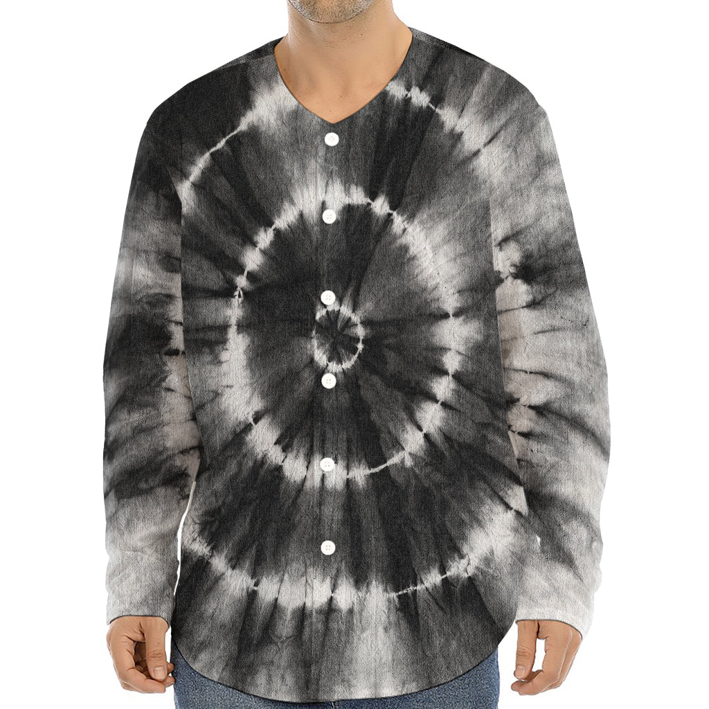 Black And White Tie Dye Print Long Sleeve Baseball Jersey
