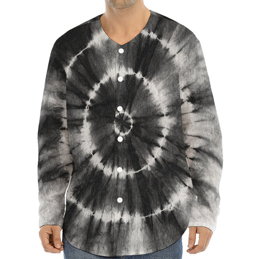 Black And White Tie Dye Print Long Sleeve Baseball Jersey