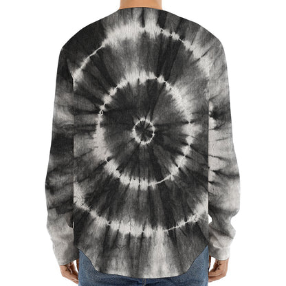 Black And White Tie Dye Print Long Sleeve Baseball Jersey