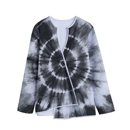 Black And White Tie Dye Print Long Sleeve Short Coat
