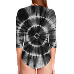Black And White Tie Dye Print Long Sleeve Swimsuit