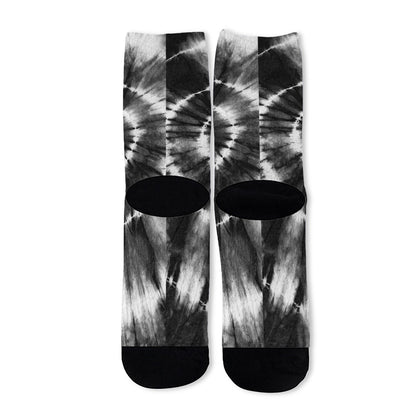 Black And White Tie Dye Print Long Socks