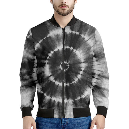Black And White Tie Dye Print Men's Bomber Jacket