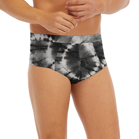 Black And White Tie Dye Print Men's Briefs