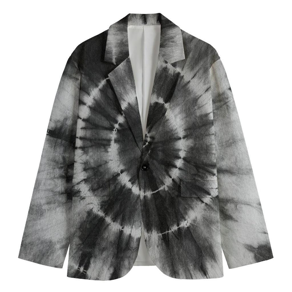 Black And White Tie Dye Print Men's Cotton Blazer