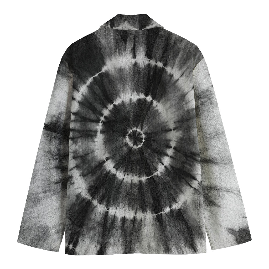 Black And White Tie Dye Print Men's Cotton Blazer