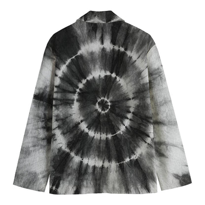 Black And White Tie Dye Print Men's Cotton Blazer