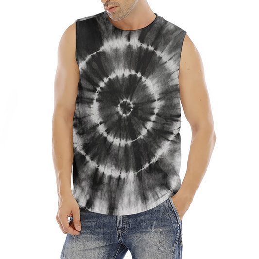Black And White Tie Dye Print Men's Fitness Tank Top