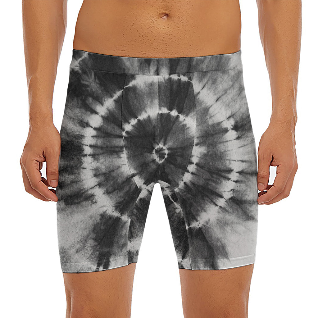 Black And White Tie Dye Print Men's Long Boxer Briefs