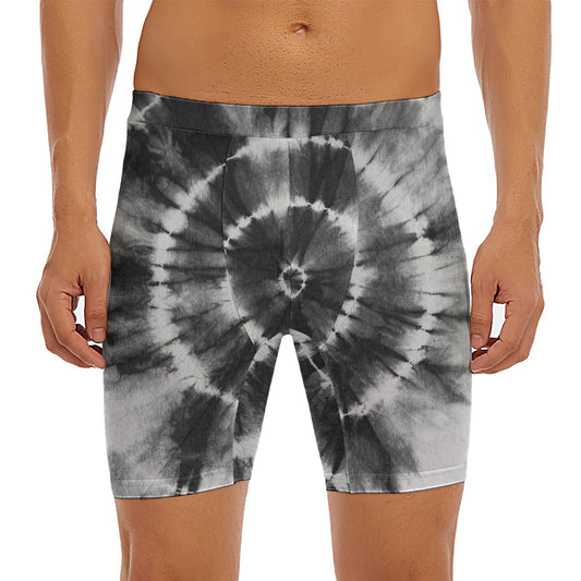 Black And White Tie Dye Print Men's Long Boxer Briefs