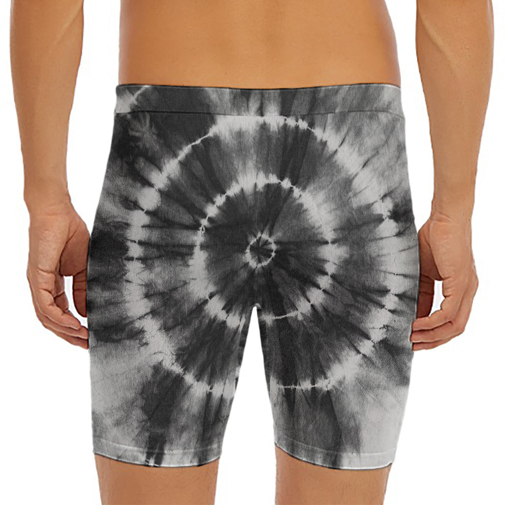 Black And White Tie Dye Print Men's Long Boxer Briefs