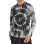Black And White Tie Dye Print Men's Long Sleeve Rash Guard