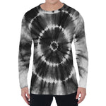 Black And White Tie Dye Print Men's Long Sleeve T-Shirt