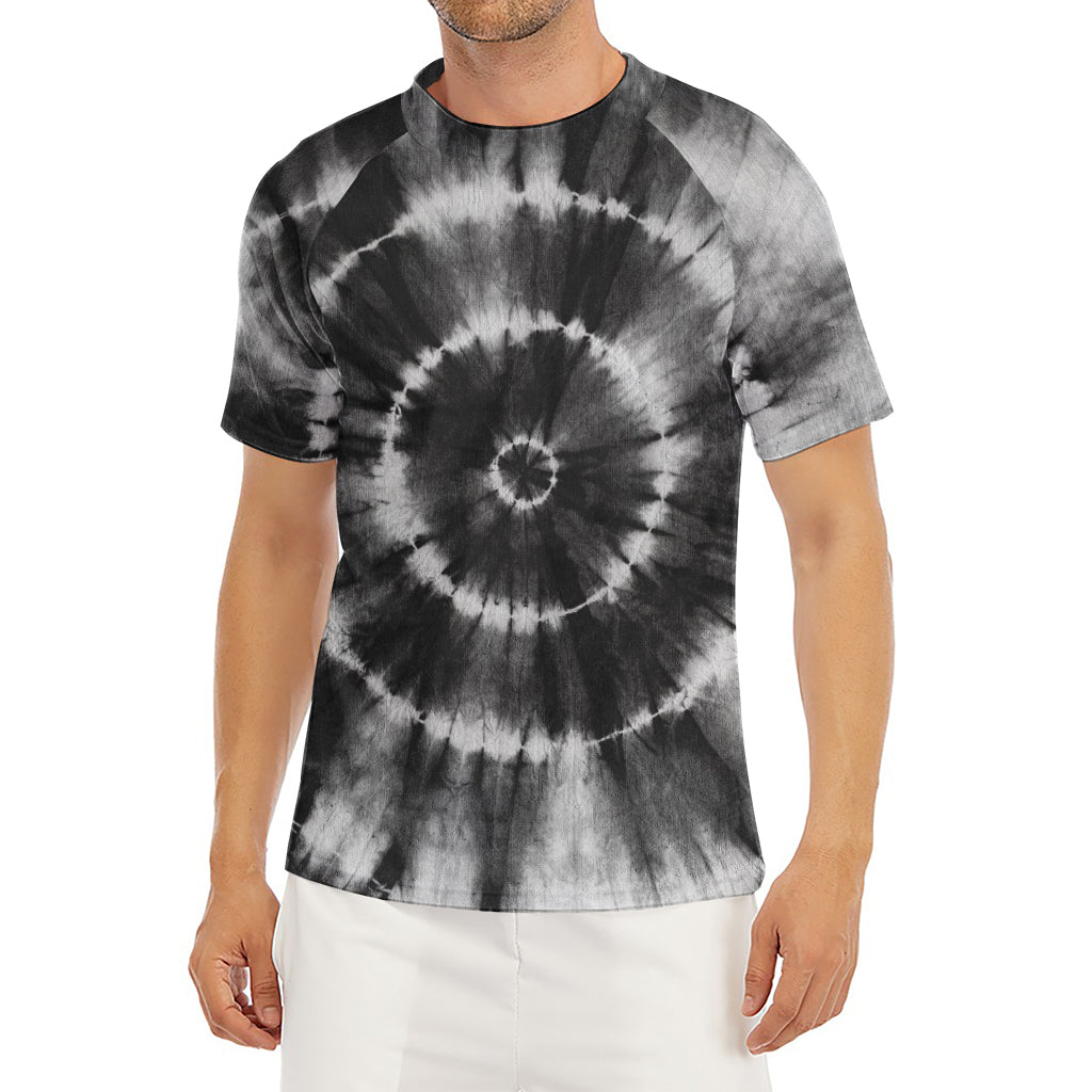Black And White Tie Dye Print Men's Short Sleeve Rash Guard