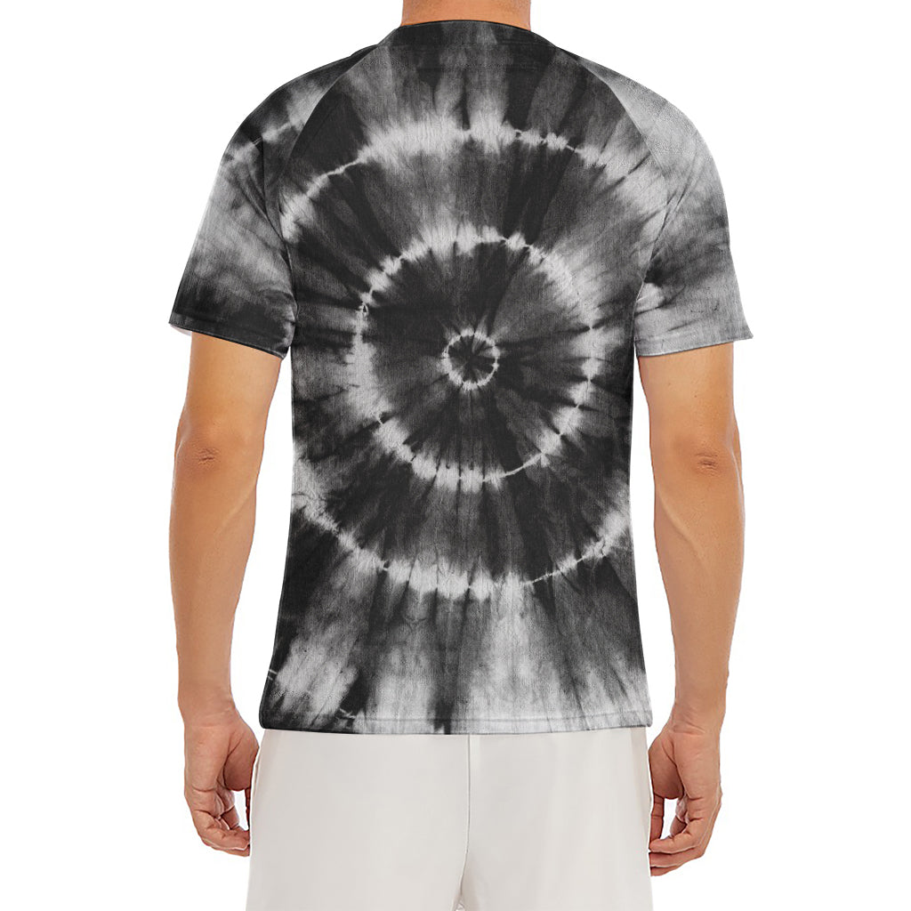 Black And White Tie Dye Print Men's Short Sleeve Rash Guard