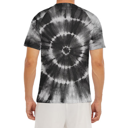 Black And White Tie Dye Print Men's Short Sleeve Rash Guard