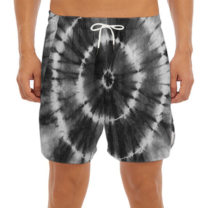 Black And White Tie Dye Print Men's Split Running Shorts