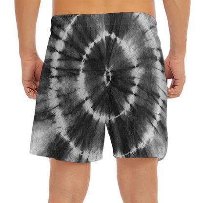 Black And White Tie Dye Print Men's Split Running Shorts