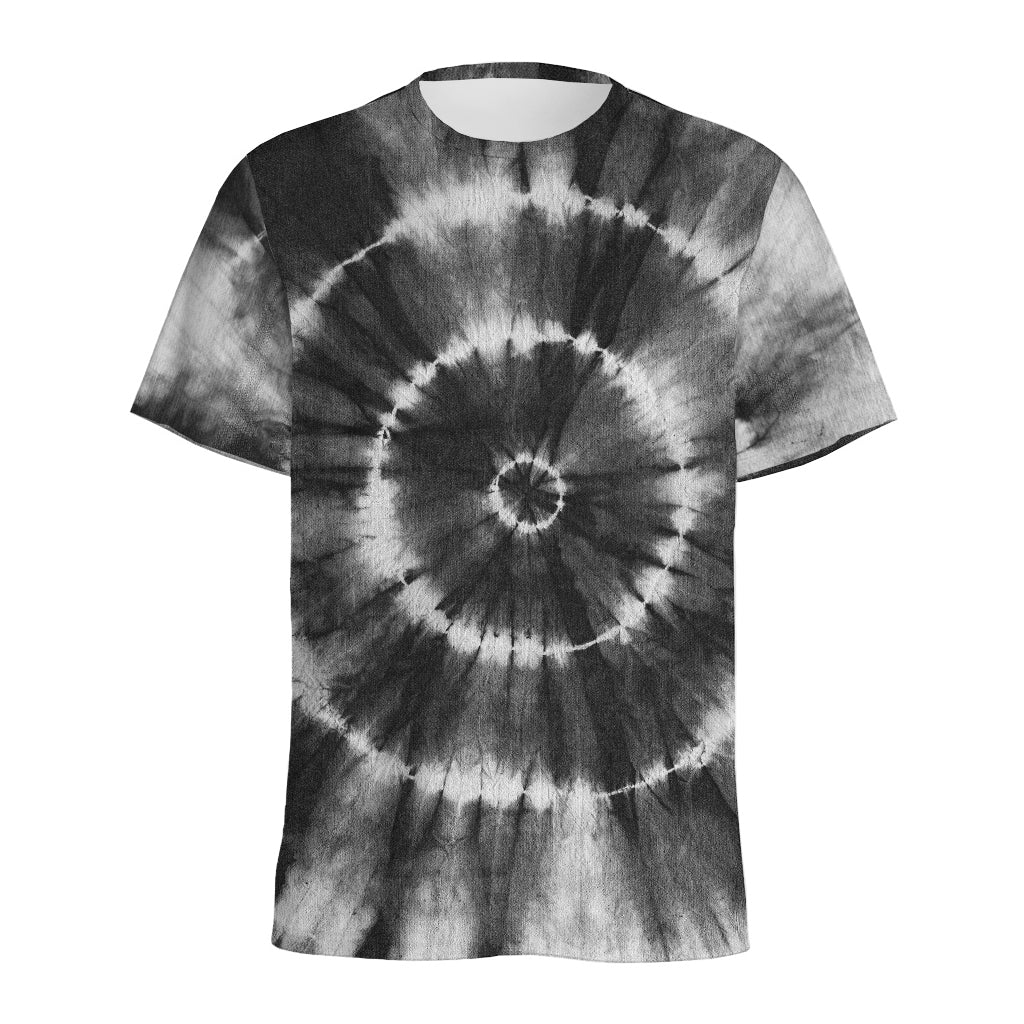 Black And White Tie Dye Print Men's Sports T-Shirt