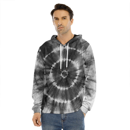 Black And White Tie Dye Print Men's Velvet Pullover Hoodie