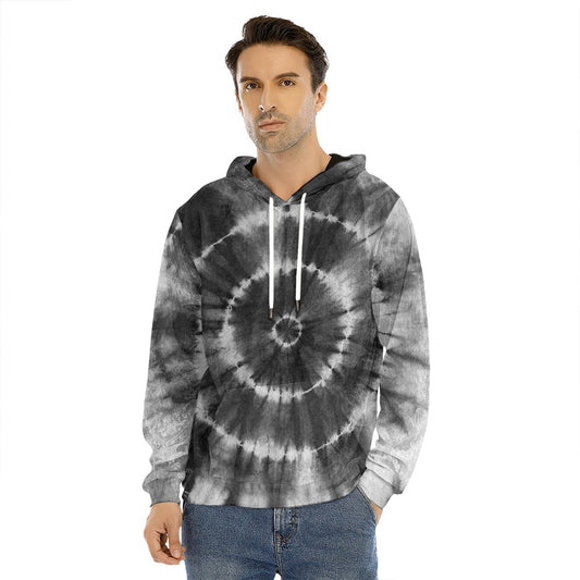 Black And White Tie Dye Print Men's Velvet Pullover Hoodie