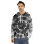 Black And White Tie Dye Print Men's Velvet Pullover Hoodie