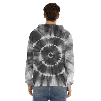 Black And White Tie Dye Print Men's Velvet Pullover Hoodie