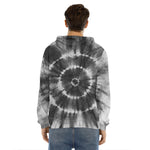 Black And White Tie Dye Print Men's Velvet Pullover Hoodie