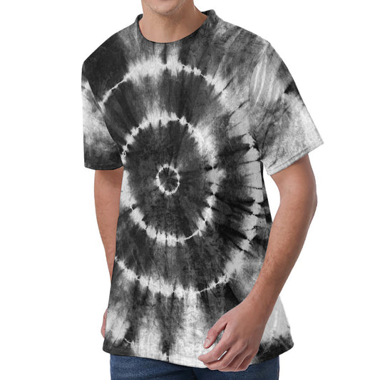 Black And White Tie Dye Print Men's Velvet T-Shirt
