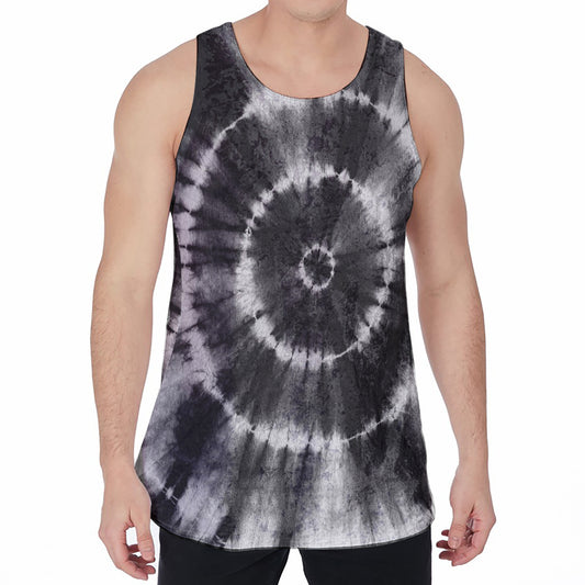 Black And White Tie Dye Print Men's Velvet Tank Top