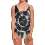 Black And White Tie Dye Print One Piece Swimsuit