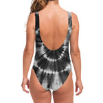 Black And White Tie Dye Print One Piece Swimsuit