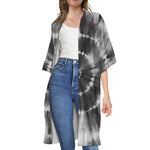 Black And White Tie Dye Print Open Front Beach Cover Up