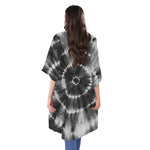 Black And White Tie Dye Print Open Front Beach Cover Up
