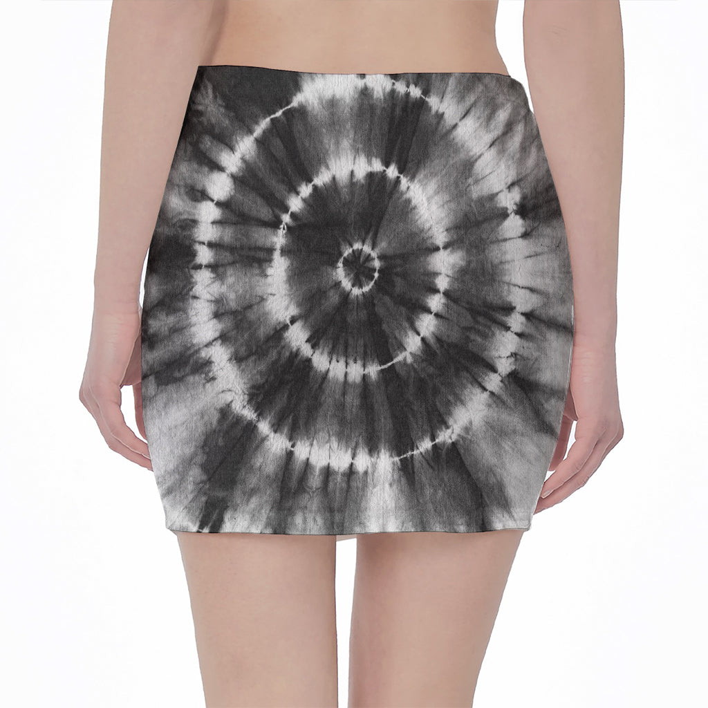 Black And White Tie Dye Print Pencil Mini Skirt