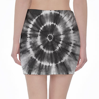 Black And White Tie Dye Print Pencil Mini Skirt