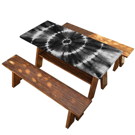 Black And White Tie Dye Print Picnic Table Cover