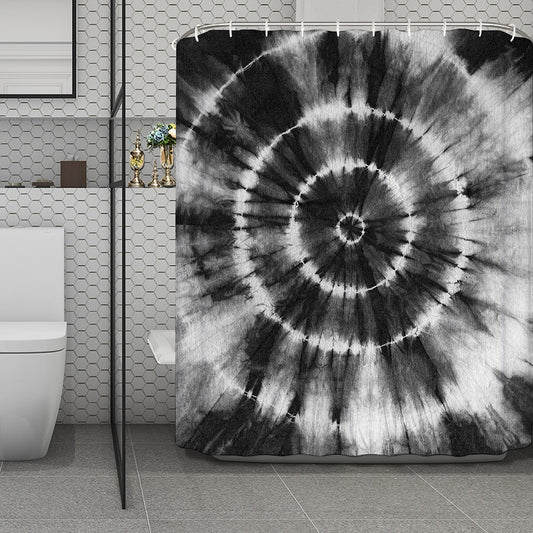 Black And White Tie Dye Print Polyester Shower Curtain